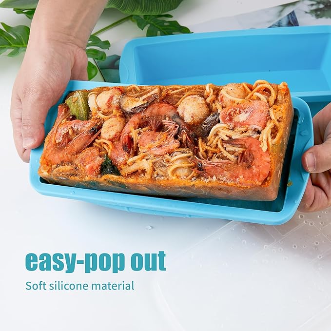 Silicone Freezer Tray with Lid 2 Pack Silicone Freezer Molds - Large Ice Cube Tray - Makes 2 Perfect 4 Cup Portions Soup Cubes Meal Prep Containers- Oven & Dishwasher Safe