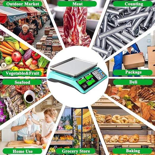 88lb/40kg Digital Price Computing Scale - Commercial Food Scale with Dual LCD Displays, Counting Feature, and Reversed Platter for Farmers Market, Retail, Deli, and Meat Weighing