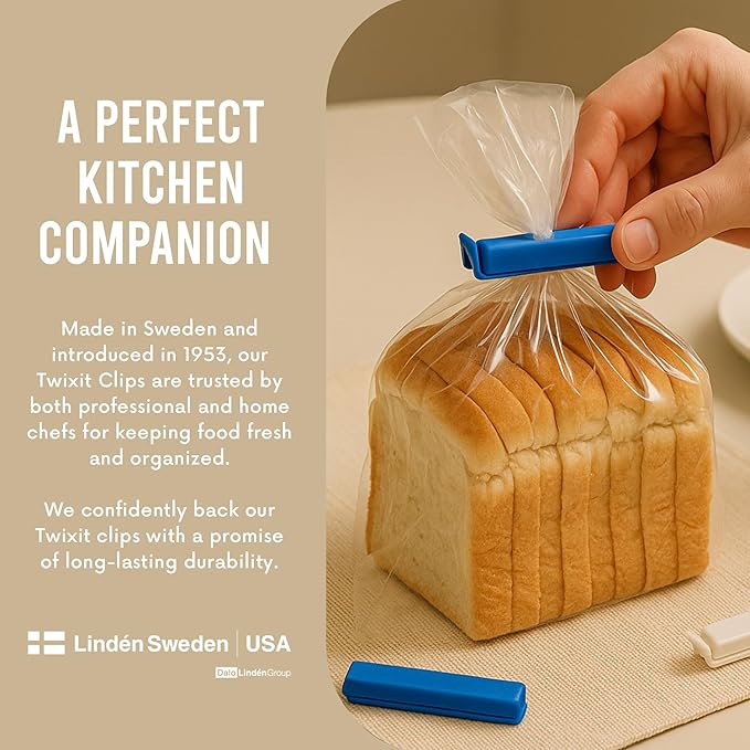 LINDEN SWEDEN Twixit! Bag Clips - Set of 15 - Keep Food Fresh, Prevent Spillage - Great for Storage and Organization - Microwave, Freezer and Dishwasher-Safe - BPA-Free