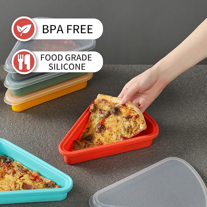 2-Pack Reusable Silicone Leftover Pizza Slice Storage Container with Air-tight Lids-BPA Free,Fits Single Slice up to 16”,Save Space,Refrigerator organizer(2 Yellow)