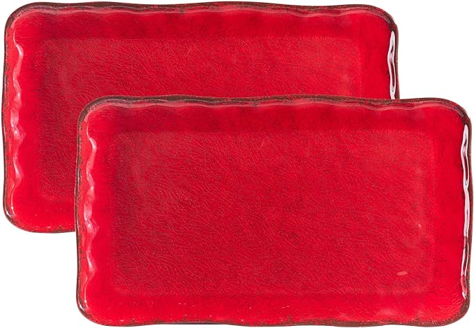 LEHAHA Christmas Melamine Platters for Serving Food, Colored Serving Trays, 17.5 x 10 Rectangular Turkey Serving Tray, Set of 2, Perfect for Outdoor, Christmas Parties, Restaurant, Dishwasher Safe