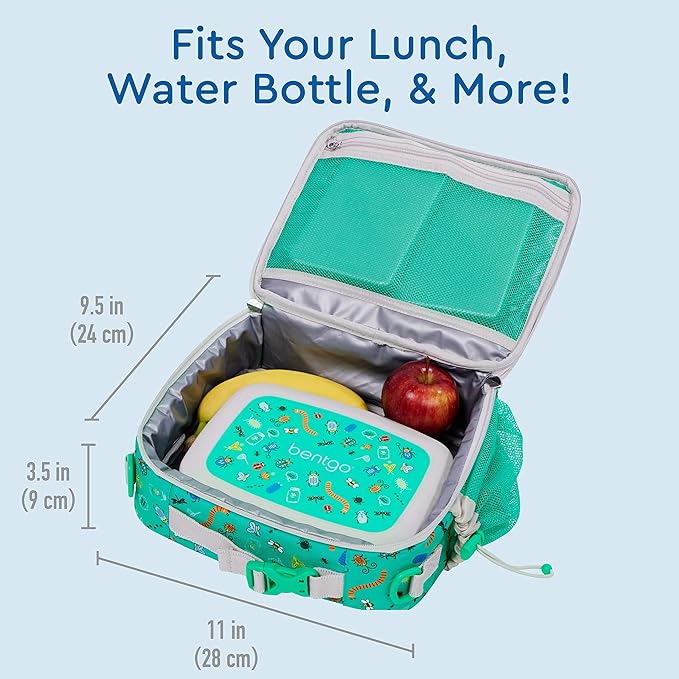 Bentgo Prints Insulated Lunch Bag Set With Kids Bento-Style Lunch Box (Bug Buddies)