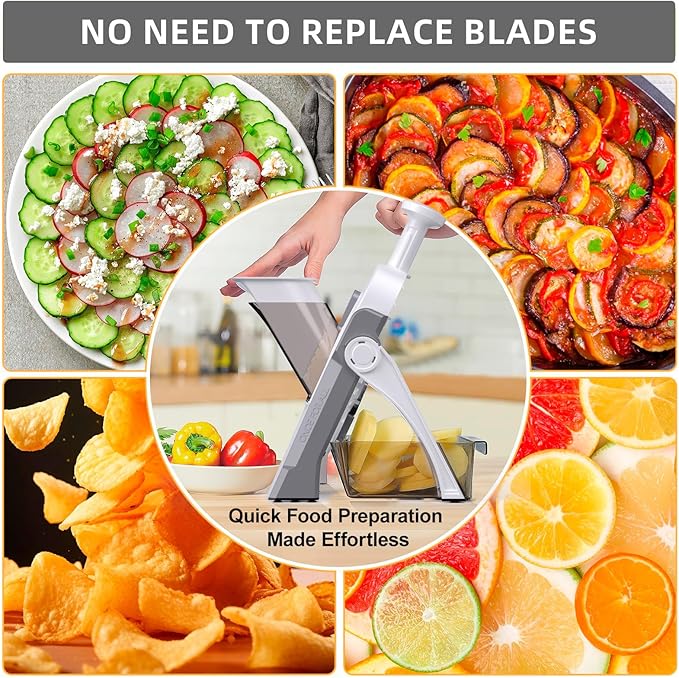 Safe Mandoline Slicer for Kitchen, Adjustable Thickness 0.1-8 mm, Professional Vegetable Slicer, Potato Slicer, Food Chopper French Fry Cutte, Mandolin, Chopping Artifact (just Slice, LightGray)