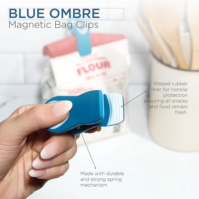 COOK WITH COLOR Bag Clips with Magnet- Food Clips, Chip Clips, Bag Clips for Food Storage with Airtight Seal Grip for Bread Bags, Snack Bags and Food Bags (Bright Blue, Pack of 10)
