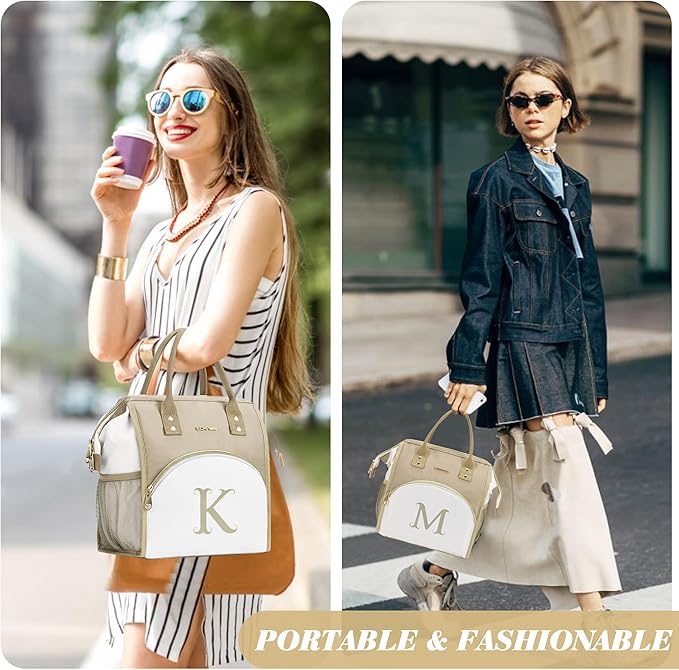 Personalized Lunch Box for Women, Reusable Insulated Lunch Bag, Wide-Open Adult Lunchbox Cooler Lunchbag Snack Organizer, Initial Leakproof Lunch Tote Bag for Picnic Work Outdoors, R