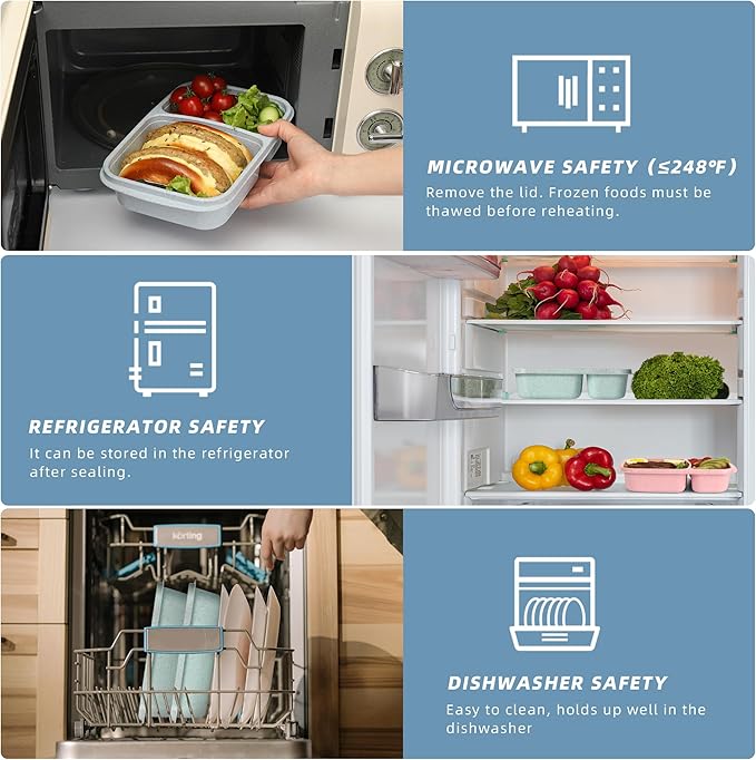 4 Pack Bento Lunch Box for Kids Adults, 2 Compartments Lunch Containers, Reusable Meal Prep Containers with Lids, Microwave & Dishwasher Safe, Divided Food Prep Containers for Travel, School & Work