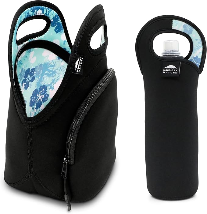 Nordic By Nature Insulated Neoprene Lunch Bag Tote Made For Women, Men and Kids | 12" Big Bottle Cooler | Lightweight | Rugged | Lunchbox | Washable | Stretchy | Designer Lunch Bags (Blue Hawaii)