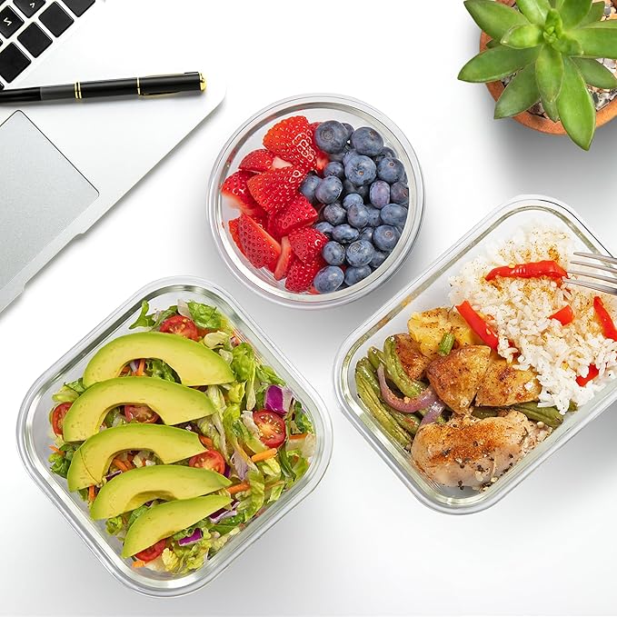 Zulay Kitchen 12 Pack Glass Meal Prep Containers with Lids - Airtight, Premium Borosilicate Glass Food Storage Containers - Microwave, Freezer & Oven Safe, BPA Free - Red