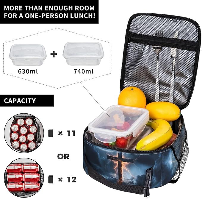 Insulated Lunch Box for Kids Boys Girls, Reusable Lunch Bag for School, Office, Work, Picnic, Travel, Cross with Lightning Lunch Box