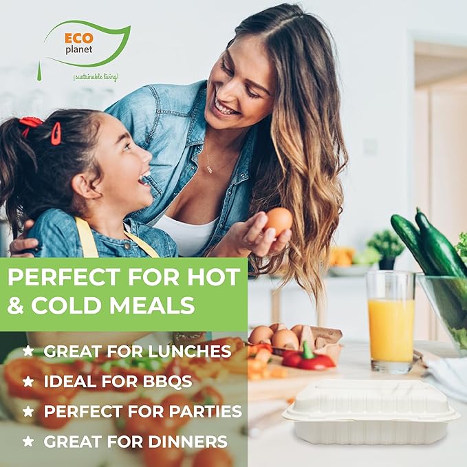 Compostable Food Containers with Lids | Durable, Biodegradable, and Eco-Friendly (50, Rectangular J1)