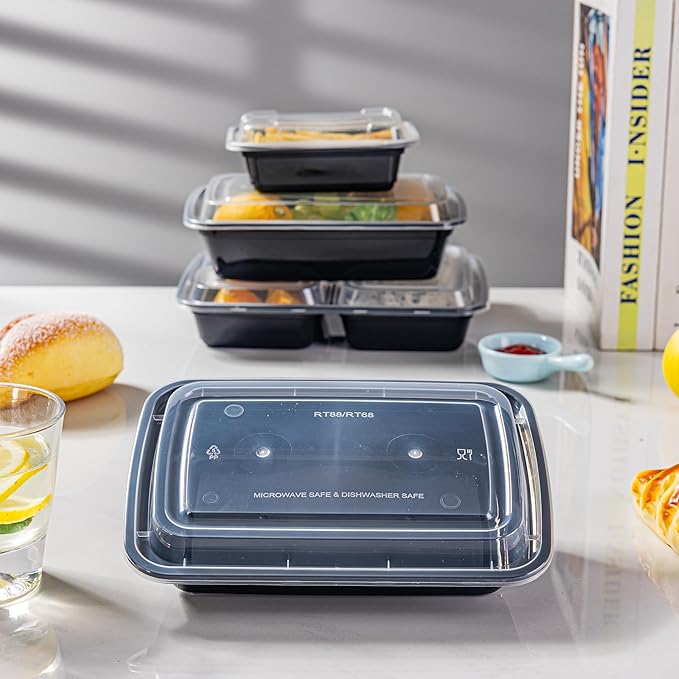 Microwave Safe Meal Prep Containers with Lids 38 oz - 150 Pack Plastic Food Storage Bowls for Lunch, Takeout, and Restaurant-Style Dining - Perfect for To-Go Meals, Salads, and Healthy Eating at Home