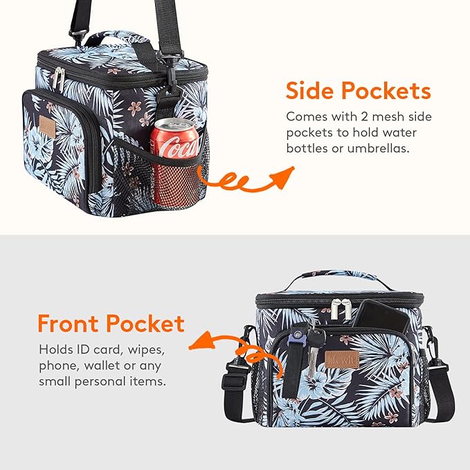 Lifewit Reusable Insulated Lunch Bag for Men, Lunch Box Women, Portable Cooler Freezable Soft Lunchbox Leakproof with Adjustable Shoulder Strap for Adult for Work Picnic or Travel, Flower 9L