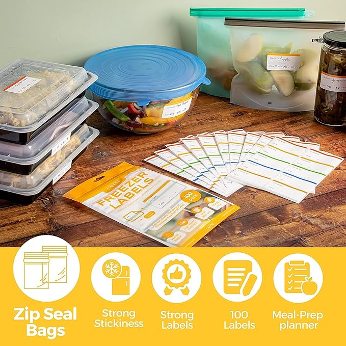 100 Freezer Easy Peel Off - Postage Meter - Color Coding Frozen Food Labels Holders Stickers That Leave No Sticky Residue After Use, Jar Labels - Freezer Label