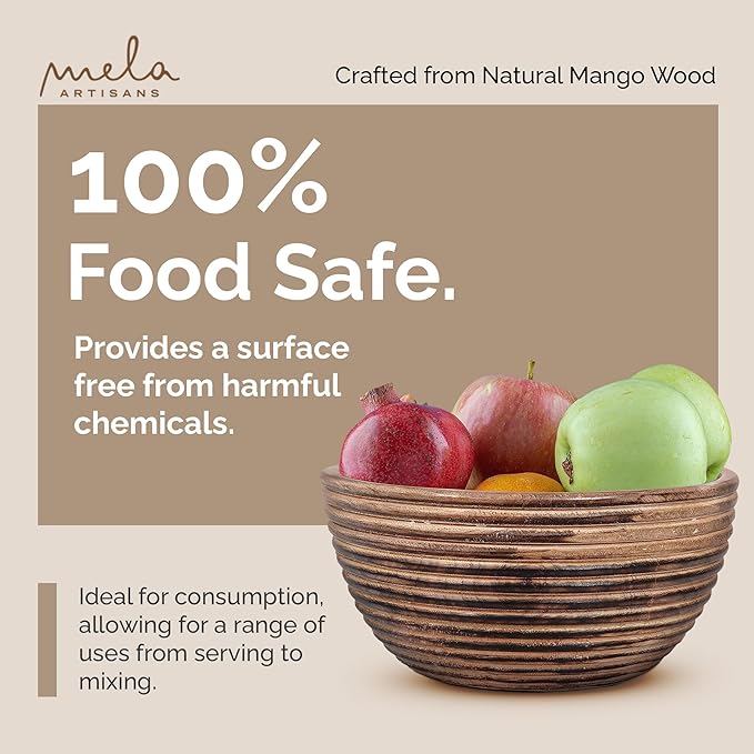 Mela Artisans 9'' Wooden Fruit Bowl, Regular Serving Bowl for Salads, Cereals, Snacks & Mixing | Decorative Bowls for Kitchen | Darma Valley Collection