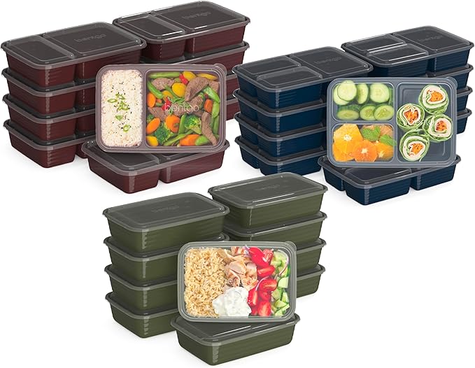 Bentgo Prep 60-Piece Meal Prep Kit - Reusable Food Containers 1-Compartment, 2-Compartment, & 3-Compartments for Healthy Eating - Microwave, Freezer, & Dishwasher Safe (Rich Shades)