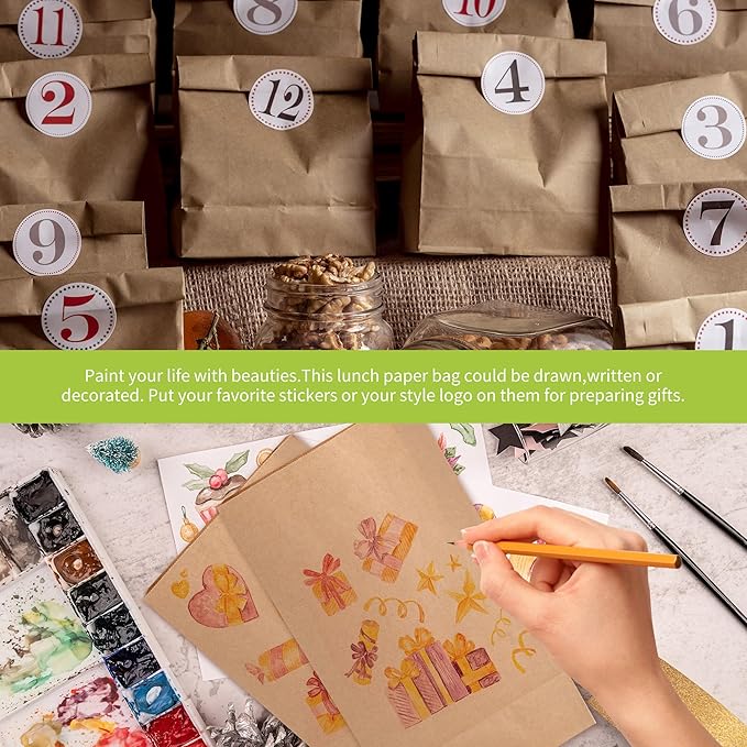 12 Lb Brown Kraft Paper Bags 60 Pcs Bulk, 7.1" x 4.3" x 12.6" light duty Paper Grocery Bags paper Lunch Bag Sandwich Bag for Small Lunches, Household, Bakery, Shopping and Restaurant, Takeout
