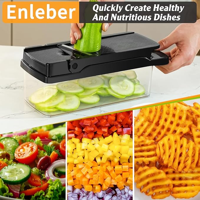 Vegetable Chopper Food Veggie Onion Chopper Kitchen Vegetable Slicer with Container Salad Cutter Multi All-in-1 Kitchen Gadgets Cheese Grater Includes Hand Guards and Gloves