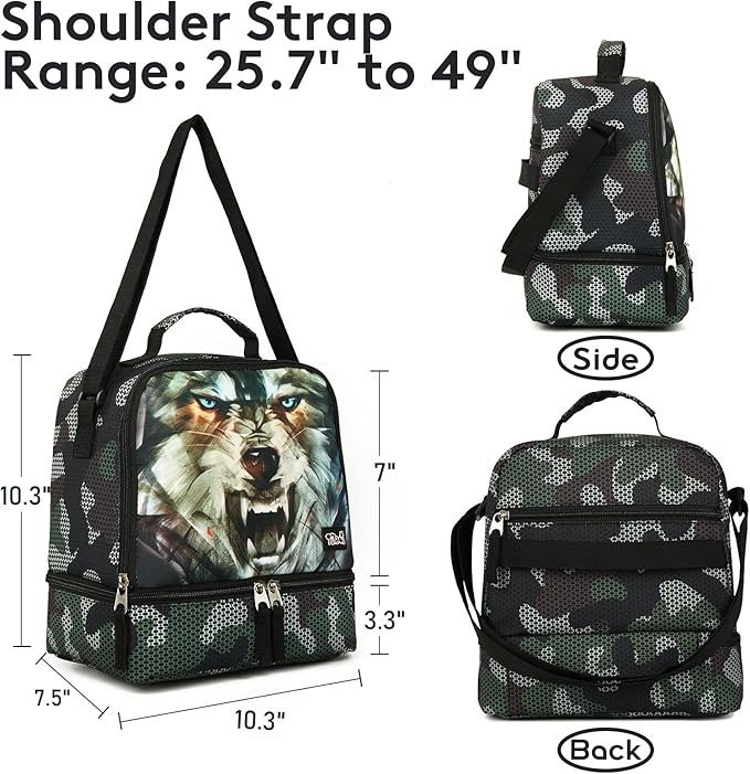 Tilami Lunch Bags Insulated Adjustable Strap Zipper, Water-Resistant Cooler Bags, Bento Bags for Kids Toddlers, Tiger