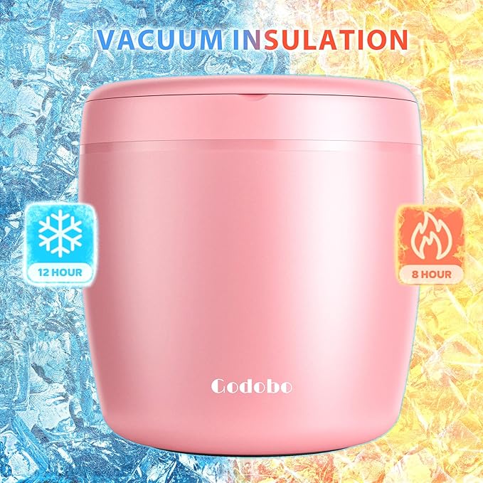 Thermo for Hot Food 32oz, Vacuum Insulated Food Jar for Adults, Stainless Steel Soup Thermo Wide Mouth Leakproof Lunch Containers with Spoon for School Office, Pink