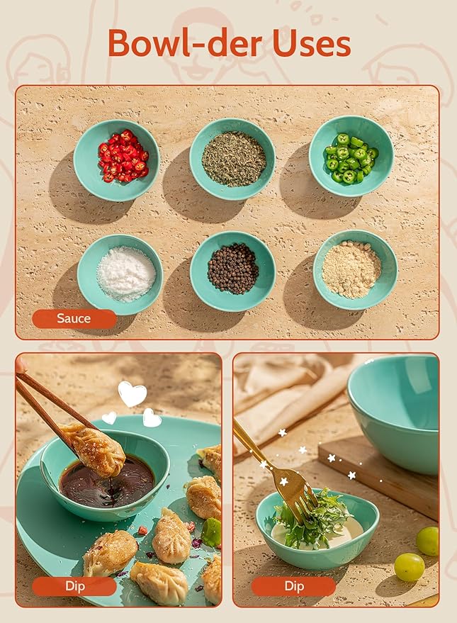 Sweese 4 Inch Porcelain Small 4 oz Bowls for Sauce | Charcuterie | Dipping | Snack | Condiment | Side Dishes Set of 6 - Microwave, Dishwasher and Oven Safe - Cool Assorted Color