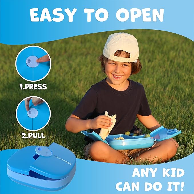 Umami All-in-1 Bento Box for Kids, Ice-pack & Utensils Included, 100% Leakproof & BPA free, Parents' favorite Lunch Box Kids (Blue, 27 oz)