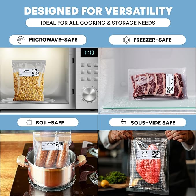 Vacuum Sealer Bags for Food Storage - Pack of 150 Smart QR Code Vacuum-Bags- 8" x 12", BPA-Free, 3.5-Mil Thick Vacuum-Storage Bags for Food Prep, Freezer Storage & Sous Vide Bag, Food-Storage Bag