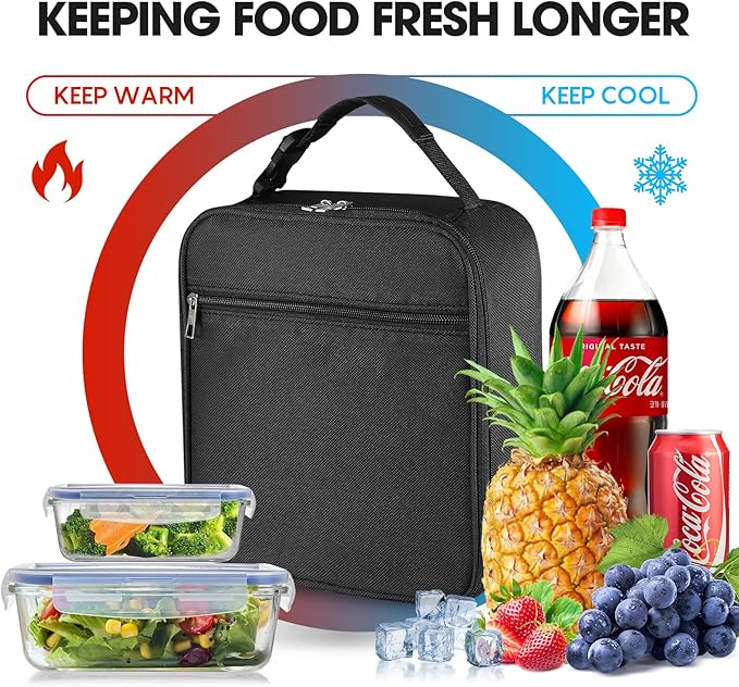 12 Pack lunch box Bulk,Insulated Reusable Lunch Bags with Aluminum for Women Men Girls,Leakproof lunch boxes,Small Lunch Tote Bag for Office,Work,Beach or Travel,Black