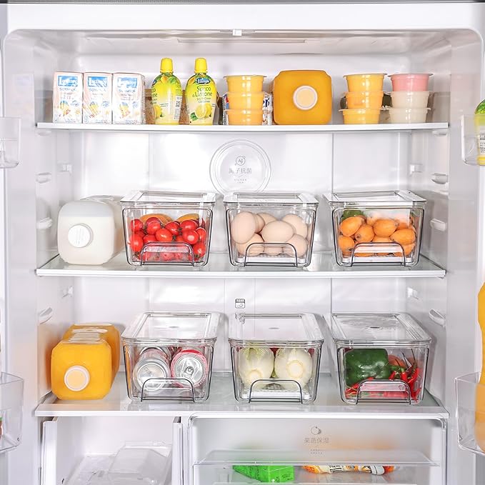 4 Pack Fridge Organizer Drawers, Stackable Pantry Organizers and Storage, Clear Pull-Out Refrigerator Organizer for Fruit, Vegetable Storage and Keep Fresh