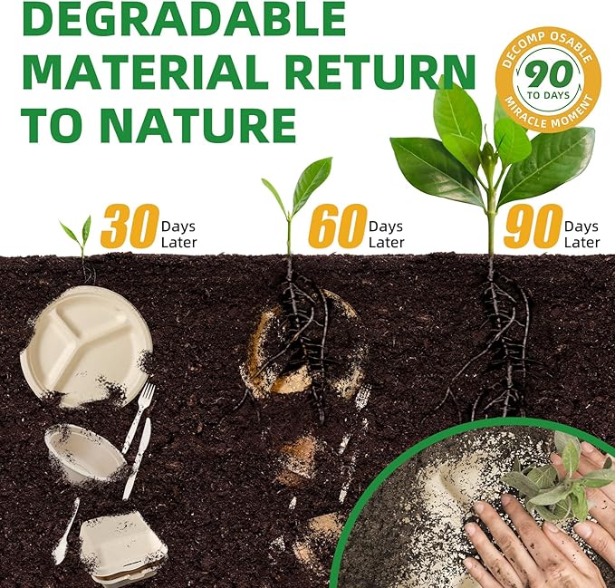 125-Pack 9x6 Inch Compostable Clamshell Take Out Food Containers,Disposable Heavy-Duty To Go Containers with Hinged Lid, Eco-Friendly Biodegradable Bagasse Take Out Food Boxes(Brown)