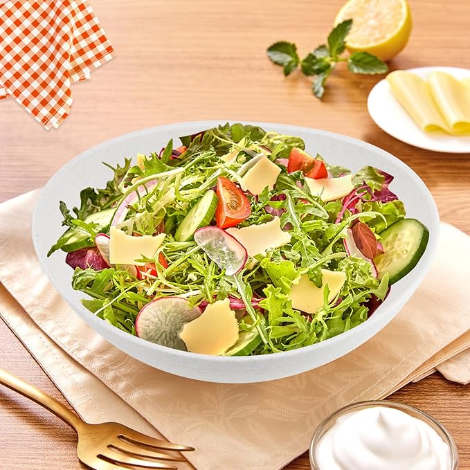 Homienly Serving Bowls Large Salad Bowls Set of 2 - Premium Wheat Straw Bowls Unbreakable Big Bowls for Fruits, Salads, Popcorn, Chips | 60 OZ Large Capacity for Party & Other Events - White