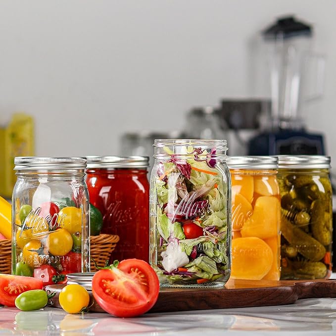 Wide Mouth Mason Jars - 32 oz, 12 Pack Large Glass Jars with Airtight Lids, 1 Quart for Pickling, Canning, Fermenting and Food Storage, Microwave & Dishwasher Safe
