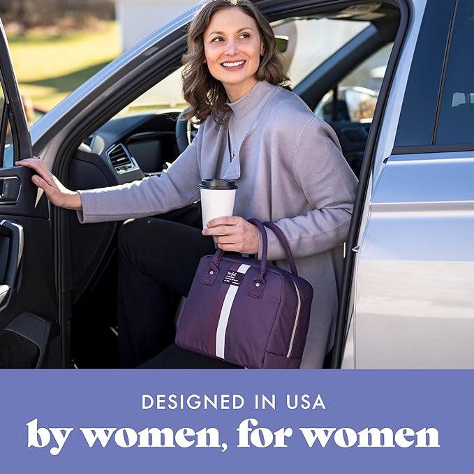 Fit & Fresh Lunch Bag For Women, Insulated Womens Lunch Bag For Work, Leak Resistant & Stain-Resistant Large Lunch Box For Women With 2 Large Containers, Zipper Closure Bloomington Bag, Plum Stripe