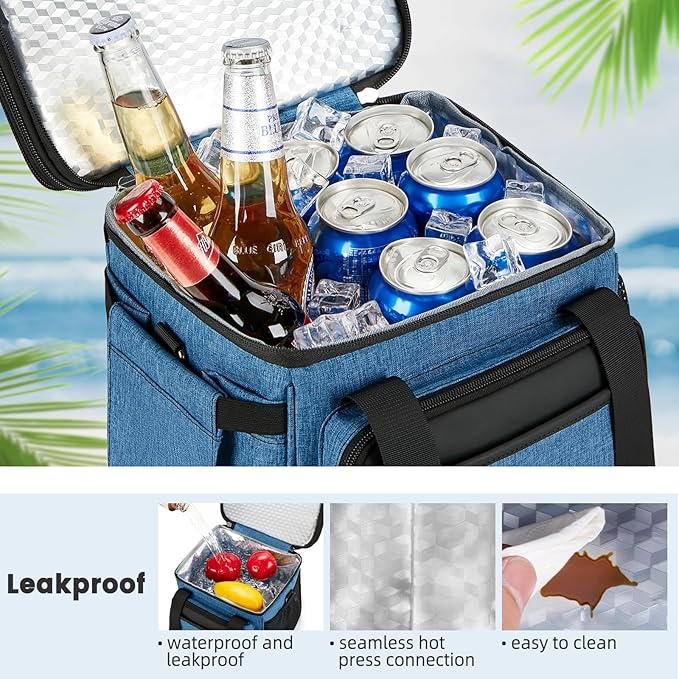 Insulated Lunch Bag & Lunch Box for Men - Double Deck Reusable Lunch Bag for Women Tote Cooler Bag Leakproof Soft Expandable - Extra Large Lunchbox for Work/Adult/Picnic/Outdoor (Blue,22L)