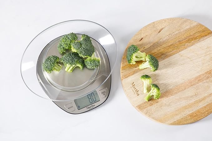 Martha Stewart Food Scale 11 lbs/5kg, Digital Kitchen Scale, 304 Stainless Steel, Weight in Grams and Ounces for Baking, Cooking, and Meal Prep, LCD Display