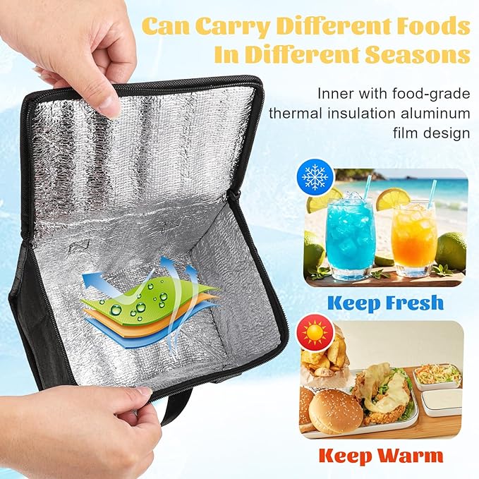 10 Pack Insulated Lunch Bags Bulk, Reusable Cooler Bags, Leakproof Lunch Boxes Set, Waterproof Thermal Cooler Bags, Insulated Beverage Bag for Women Men Work Picnic Beach(Black)