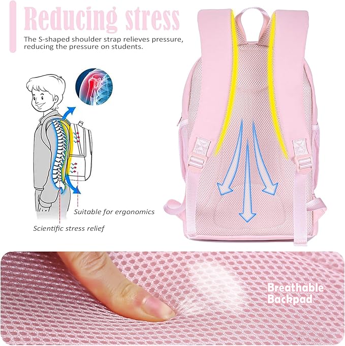 NOL Natural Organic Lifestyle Kids 2-in-1 Backpack & Insulated Lunch Bag - 16" Multi-Functional Large Compartments Backpack for School & Travel, Double Deck, Water Resistant, Leak-proof, Padded (Pink)