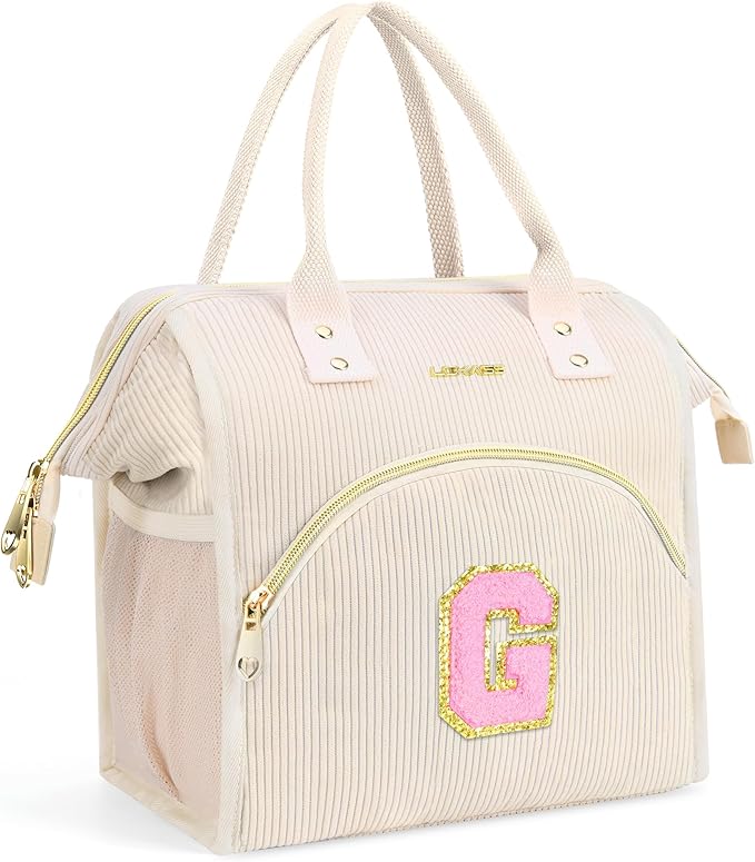 Personalized Initials Lunch Box for Women& Men, Preppy Reusable 10 L Insulated Lunch Bag, Leakproof Large Gdults lunch tote Cooler Bags Insulated for Beach,Travel,Work, Picnic-Birthday Gifts(Beige G)