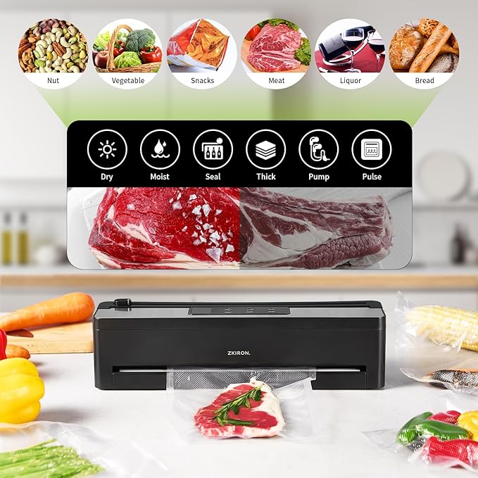 Multi Vacuum Sealer Set - 6 Sealing Modes for Meal Prep, Sous Vide, Dry & Moist Foods, Perfect for Long-Term Food Storage and Freshness Preservation (with Wine Saver & 10 Pre-Cut Bags)