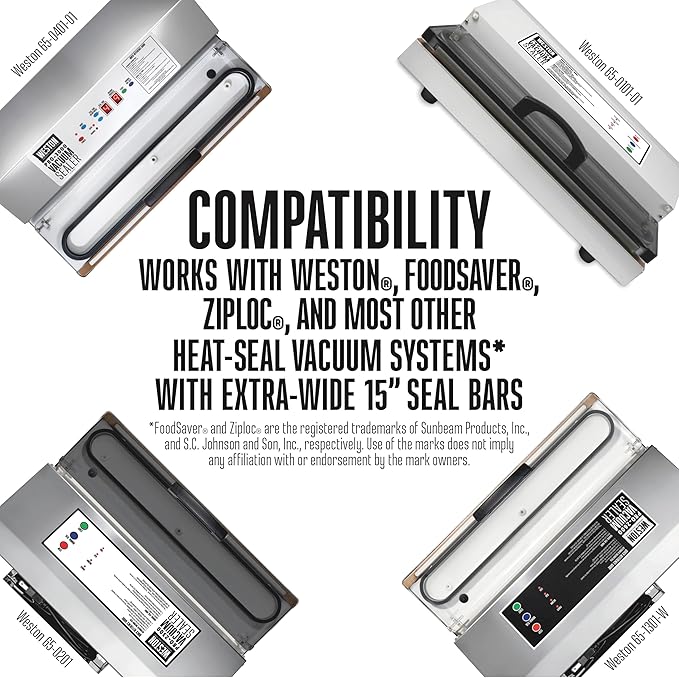 Weston Vacuum Sealer Bags, 2 Ply 3mm Thick, for NutriFresh, FoodSaver & Other Heat-Seal Systems, for Meal Prep and Sous Vide, BPA Free, 15" x 50’ Roll For Creating Custom Sizes, 1 count, Clear