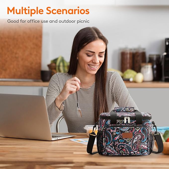 Lifewit Large Lunch Bag Insulated Lunch Box Soft Cooler Cooling Tote for Adult Men Women, Flower 12-Can (9L)