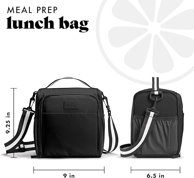 Fit & Fresh BREE Meal Prep Lunch Box With Containers, Ice Pack, and Shaker Bottle For Men and Women, 6pc. Meal Prep Kit Lunch Bag With Containers Included, Black