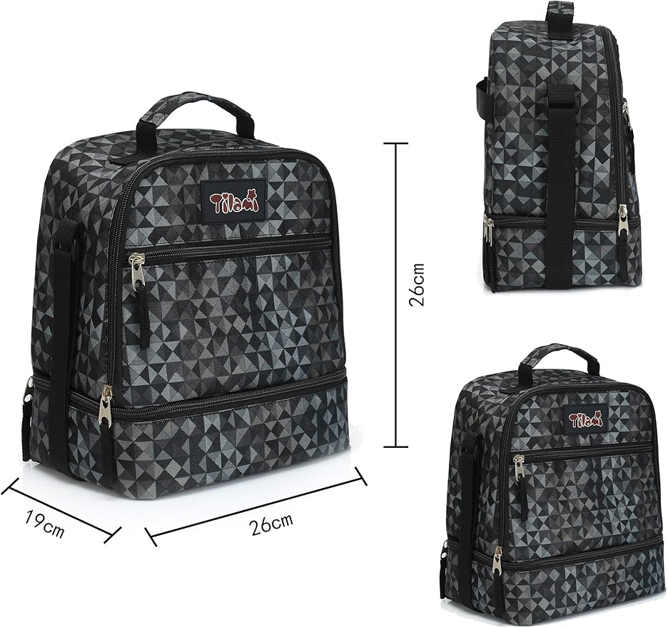 Tilami Lunch Bags Insulated Adjustable Strap Zipper, Water-Resistant Cooler Bags, Bento Bags for Kids Toddlers (Grey)
