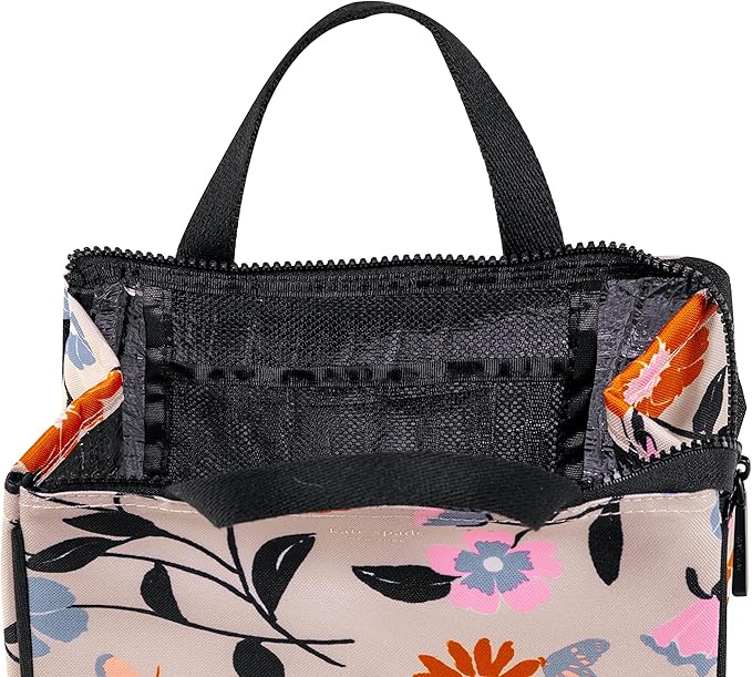 Kate Spade New York Portable Soft Cooler Lunch Bag with Silver Insulated Interior Lining and Storage Pocket, Floral Garden