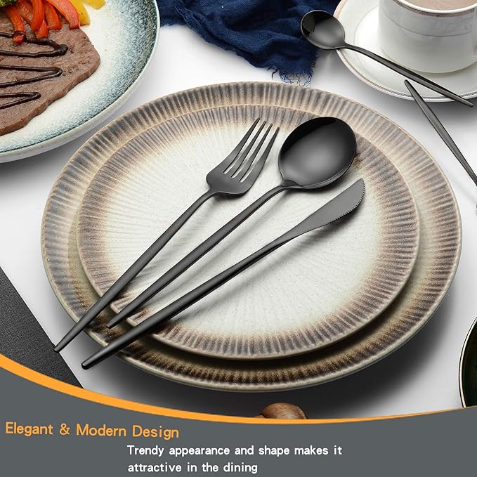 Black Silverware Set 20-Piece, Stainless Steel Flatware Set Service for 4, LaienLife Unique Utensils with Fork and Spoon Teaspoon, Mirror Black Cutlery Set, Silverware for Home Party Kitchen