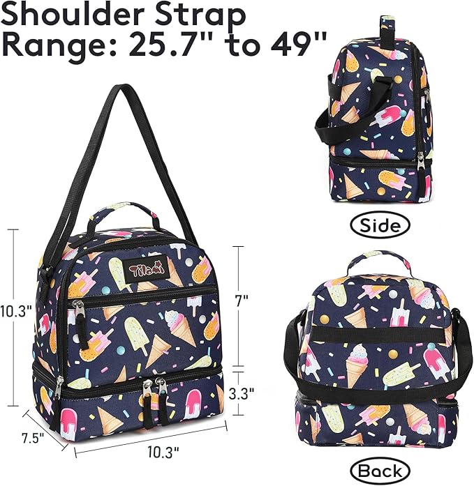 Tilami Lunch Bags Insulated Adjustable Strap Zipper, Water-Resistant Cooler Bags, Bento Bags for Kids Toddlers, Summer