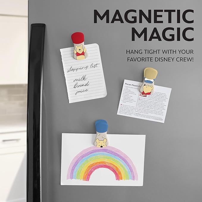 Disney Magnetic Chip Clips – Set of 6 Bag Clips for Food Storage - Mickey, Minnie, Lilo & Stitch, Winnie The Pooh – Durable Airtight Bag Chip Clips for Pantry & Fridge Use