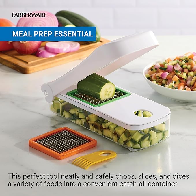 Farberware Professional Vegetable Chopper, 2 Blades For Slicing and Dicing Onions, Tomatoes, Potatoes And More, Meal Prep Made Easy