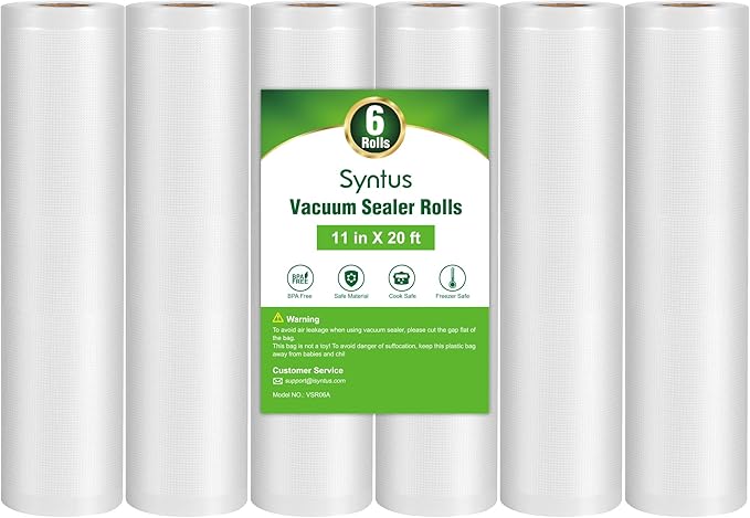 Syntus Vacuum Sealer Bags for Food, 6 Rolls 11" x 20' Commercial Grade Bag Rolls, BPA Free Food Vac Bags for Storage, Meal Prep or Sous Vide