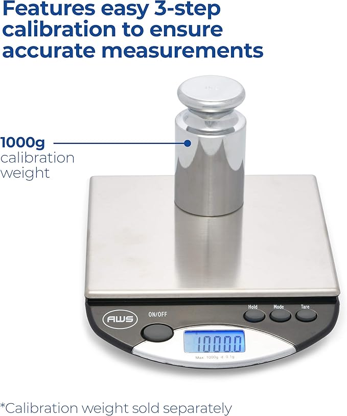 American Weigh Scales Bench Series Precision Digital Kitchen Weight Scale, Food Measuring Scale, 1kg x 0.1g, AMW-1000-BLK