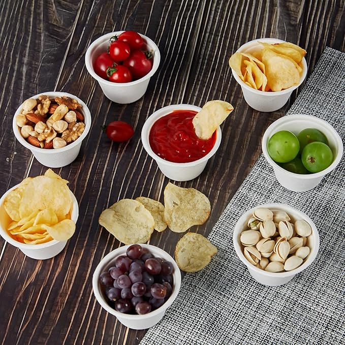Vplus 800 Pack 4 OZ Disposable Souffle Cups, 100% Compostable Portion Cups, Made From Bagasse Fibe and Bamboo, Perfect For Dips, Food Sample, Jams, Honey, Sauces, Nuts